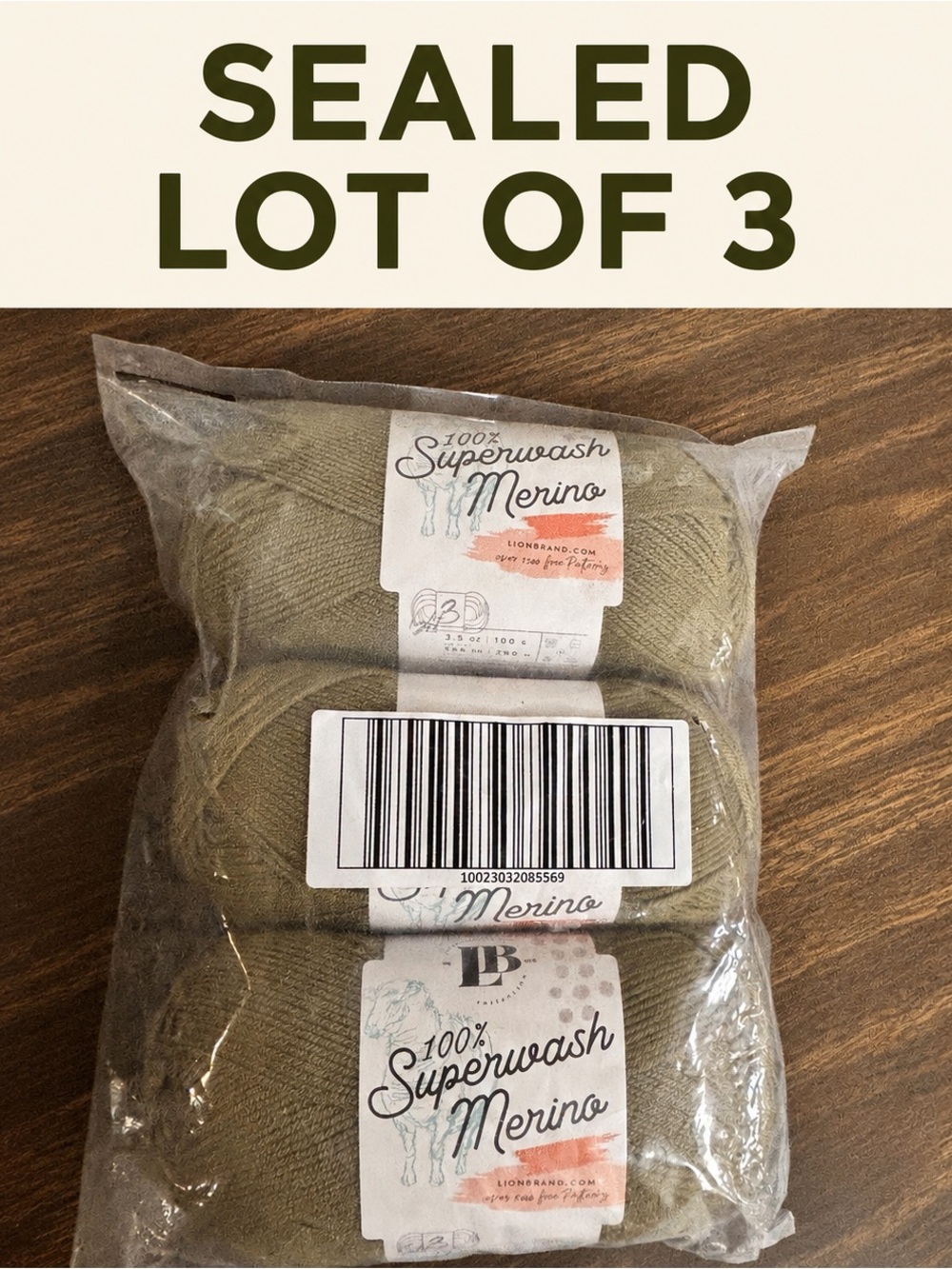Lion Brand Superwash Merino Yarn Sealed Lot of 3 Olive Taupe DK